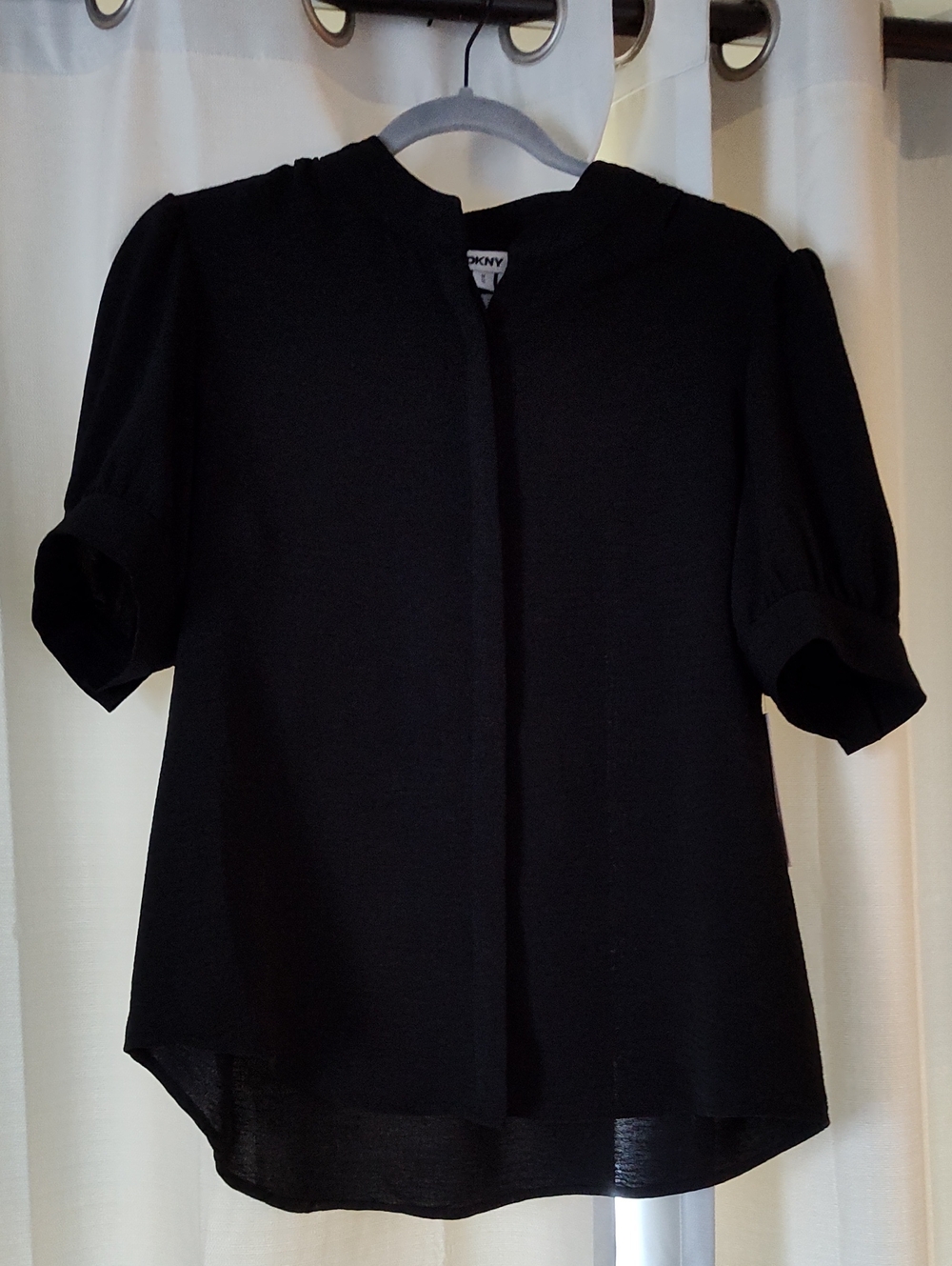 DKNY Black Short-Sleeve Mandarin Collar Blouse